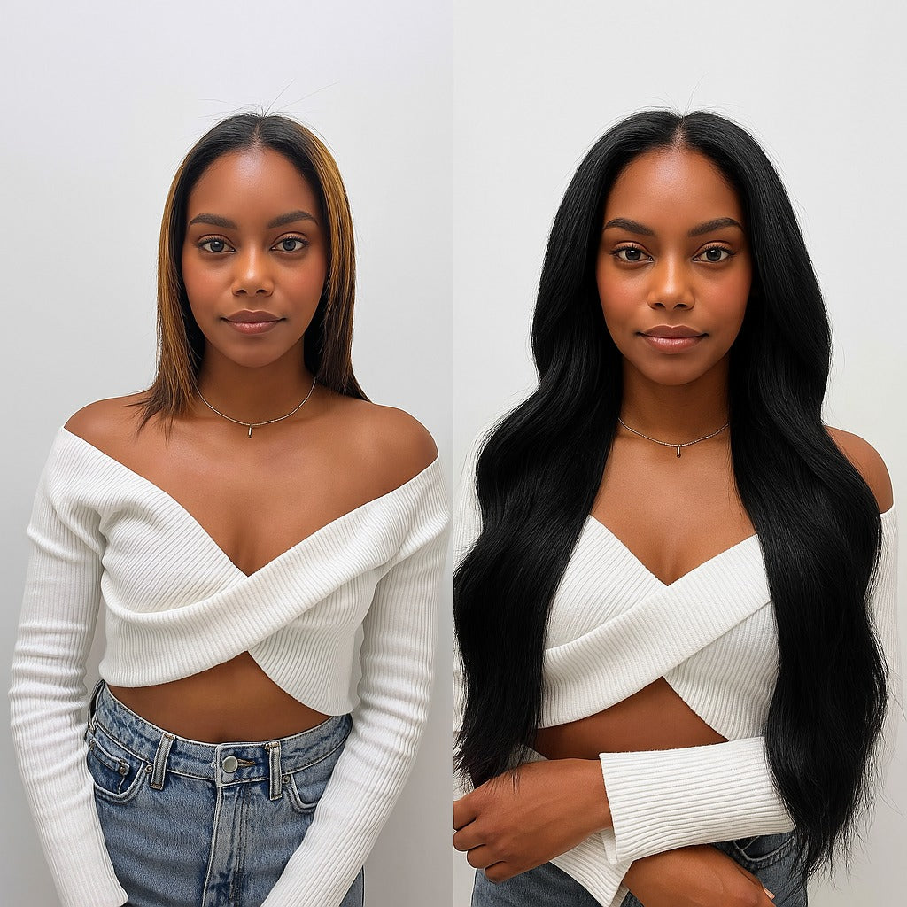 Extensions AdhĂ©sives Cheveux Naturels â Natural Black (#1B) â 20 Bandes